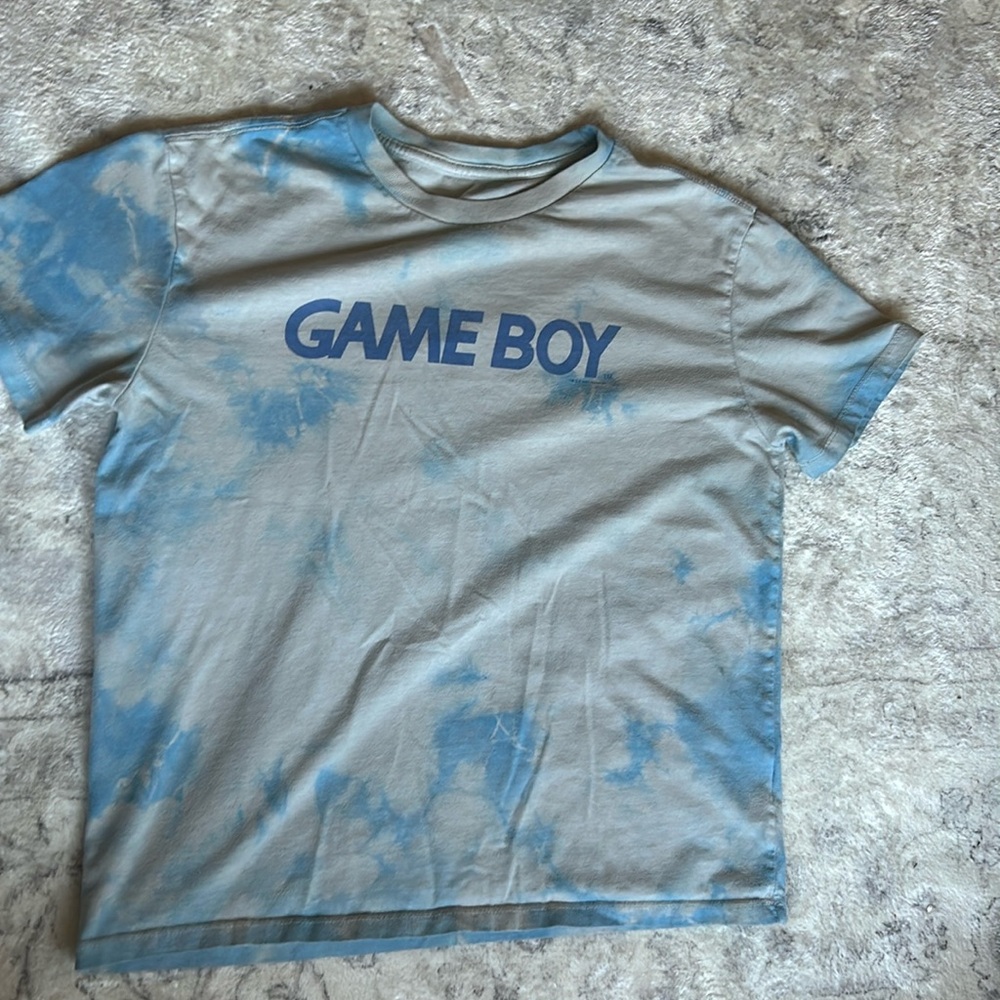 Light blue, tie dyed, Gameboy kids tee shirt.